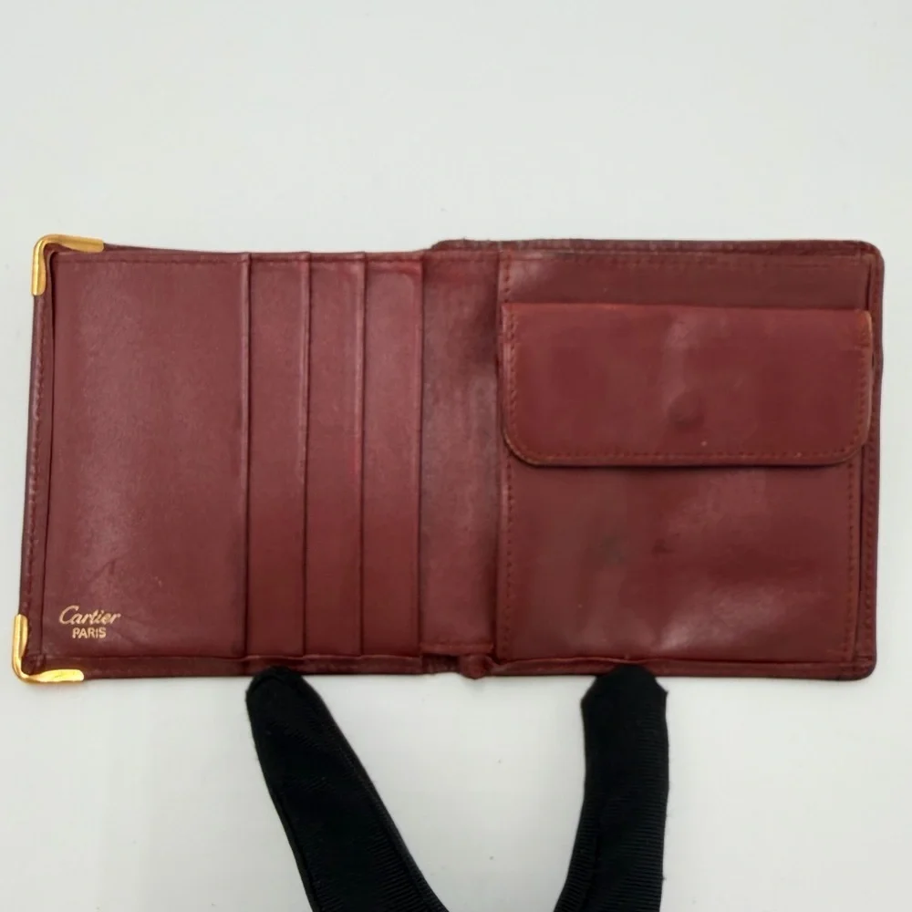 Must de Cartier Paris Vintage Oxblood Leather Wallet w/ Authenticity Card